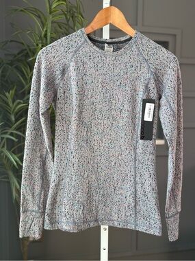 MONO B Confetti Long Sleeve Thumbhole Top Gray Speckled Small NWT